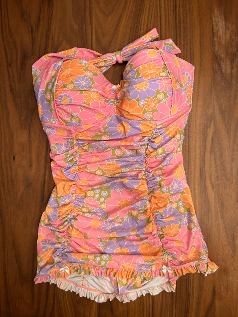 Unique Vintage Floral Halter One-Piece Skirted Swimsuit